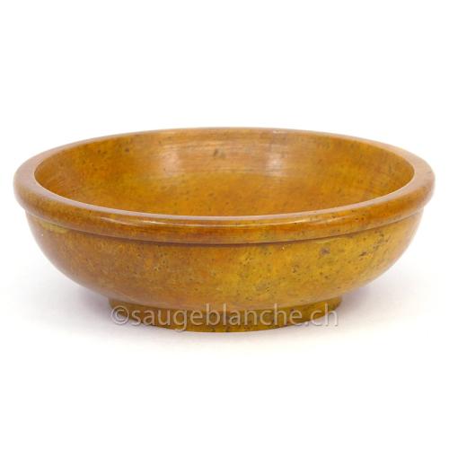 Amber coloured stone fumigation bowl for use with charcoal tablets and sand. Diam. 10cm