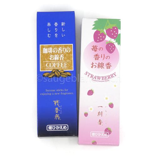 Coffee or strawberry scented Japanese incense - Low smoke, 30g