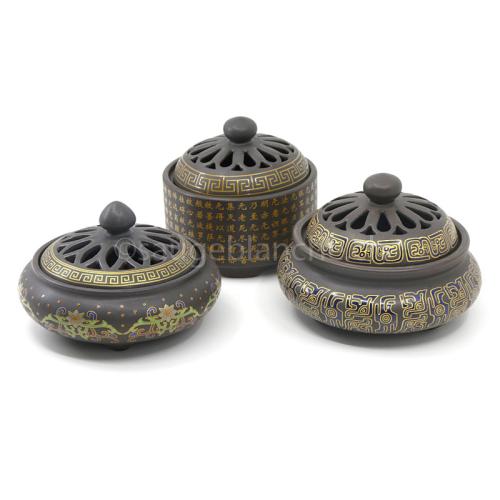 Ceramic incense burner with lid, for incense cones and sticks