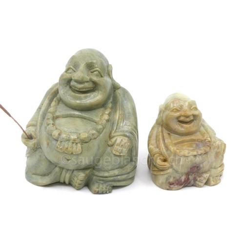 Laughing Buddha statuettes in soapstone - Hand carved in India