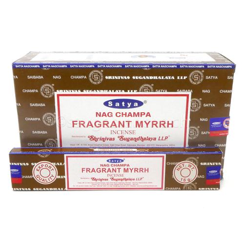 Incienso indio Satya Sai Baba Fragrant Myrrh, olor a Mirra, cajas de 15 gramos
