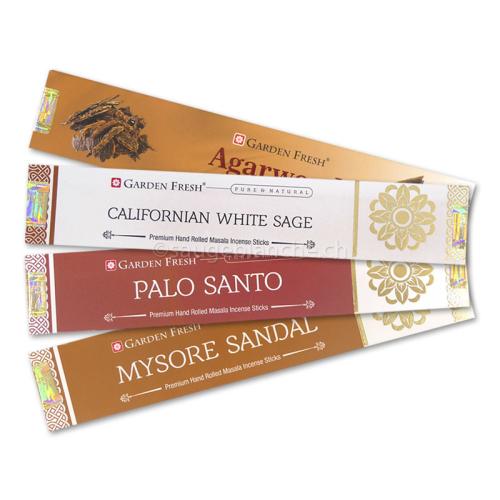 Encens indiens Garden Fresh Premium Masala Incense. Palo santo, Sauge blanche, Mysore Sandal et Agarwood