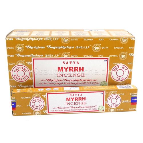 Encens indien Satya Myrrhe, boîtes de 15 grammes